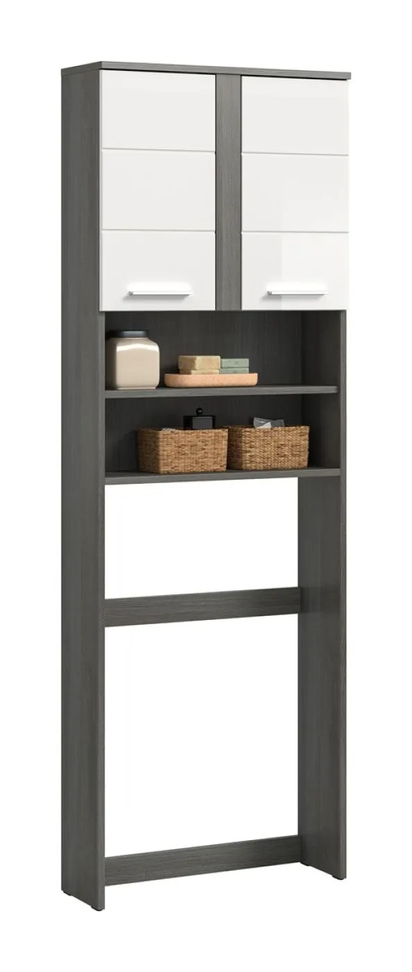 Waschmaschinenschrank Blake | weiß Hochglanz / Rauchsilber