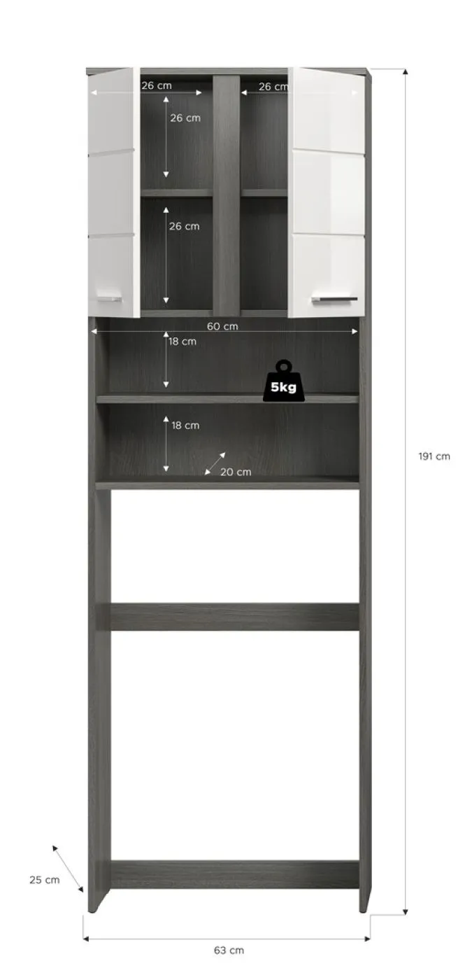 Waschmaschinenschrank Blake | weiß Hochglanz / Rauchsilber