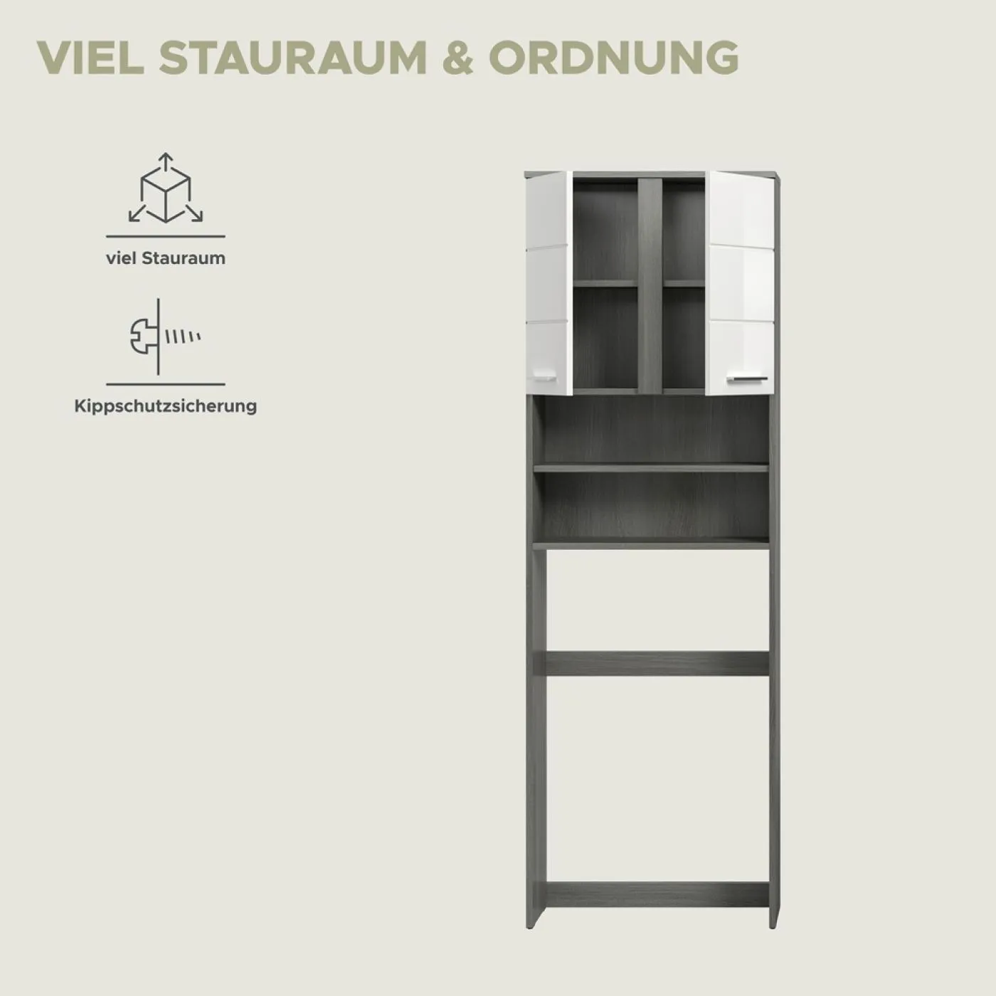 Waschmaschinenschrank Blake | weiß Hochglanz / Rauchsilber