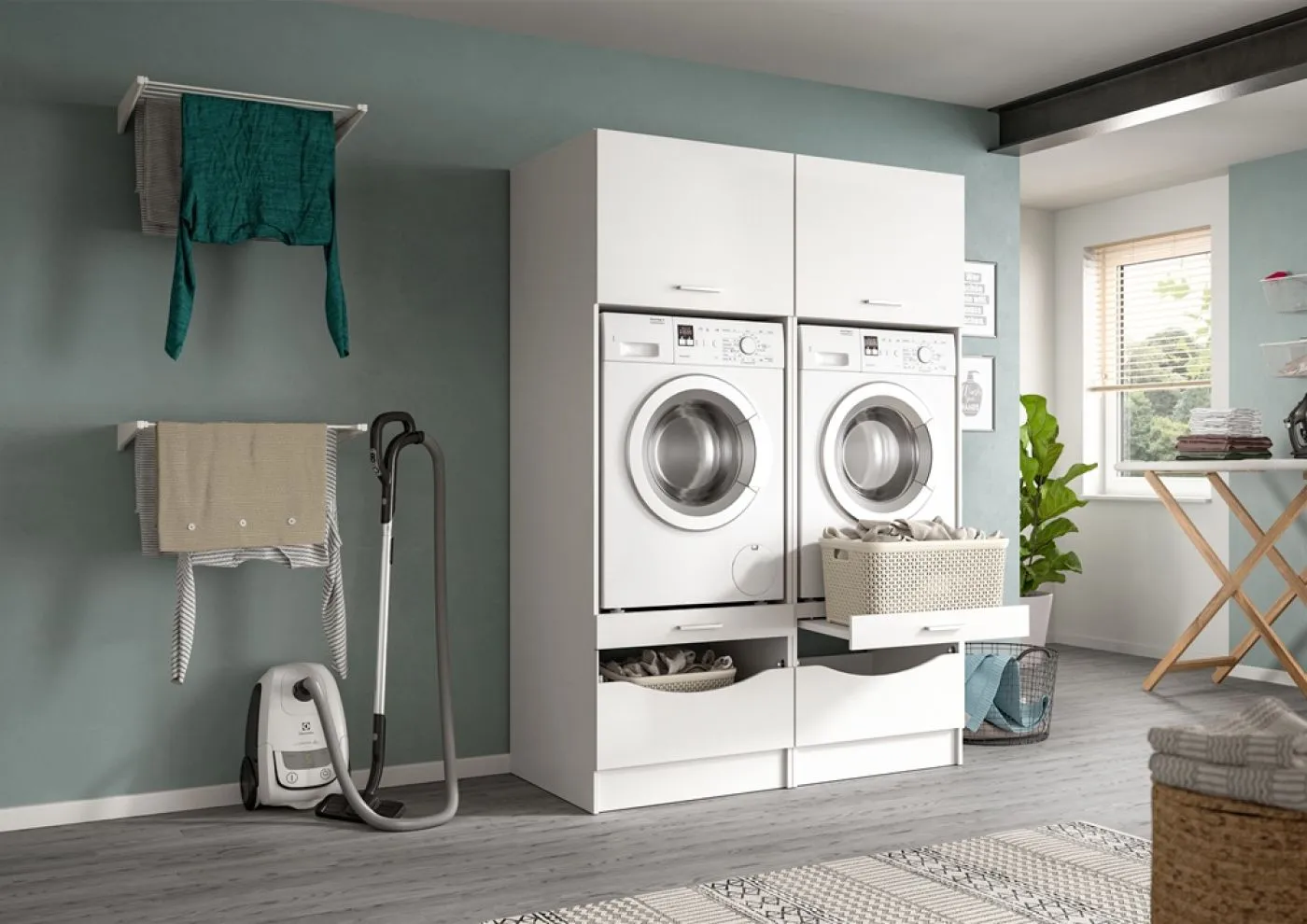 Waschmaschinenschrank Set Free 4 | weiß | 2-teilig