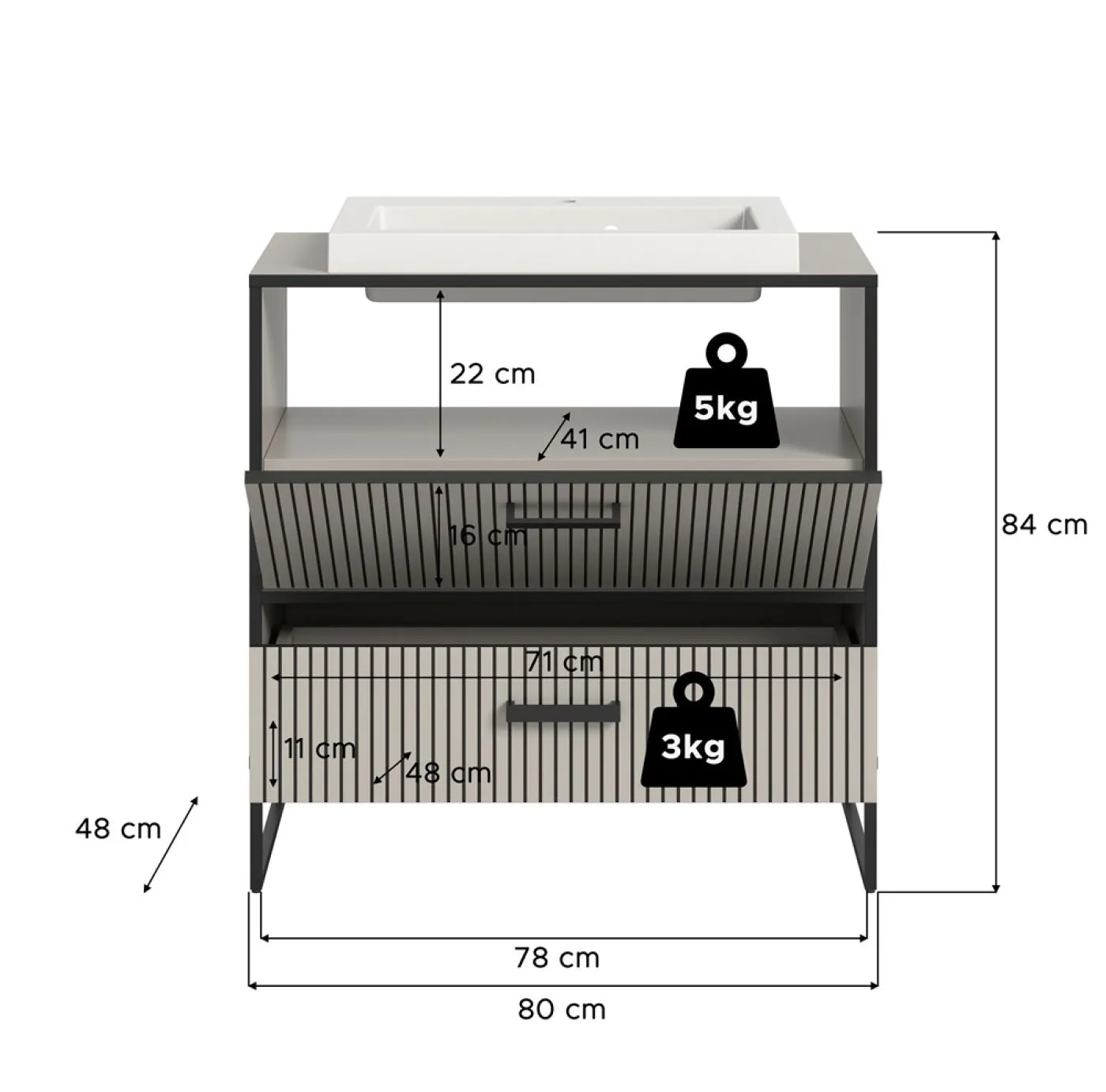 Waschtisch Bagno | mit Schubkästen | Kaschmir | inkl. Waschbecken