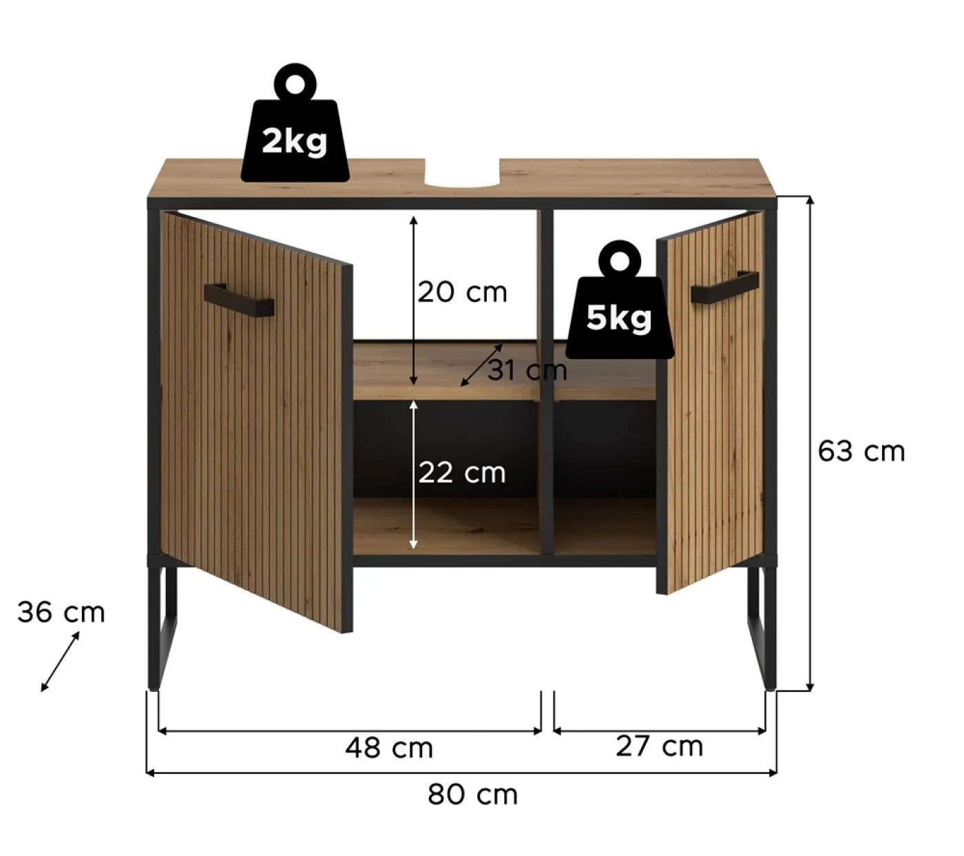 Waschtisch Bagno | mit Türen | Artisan Oak