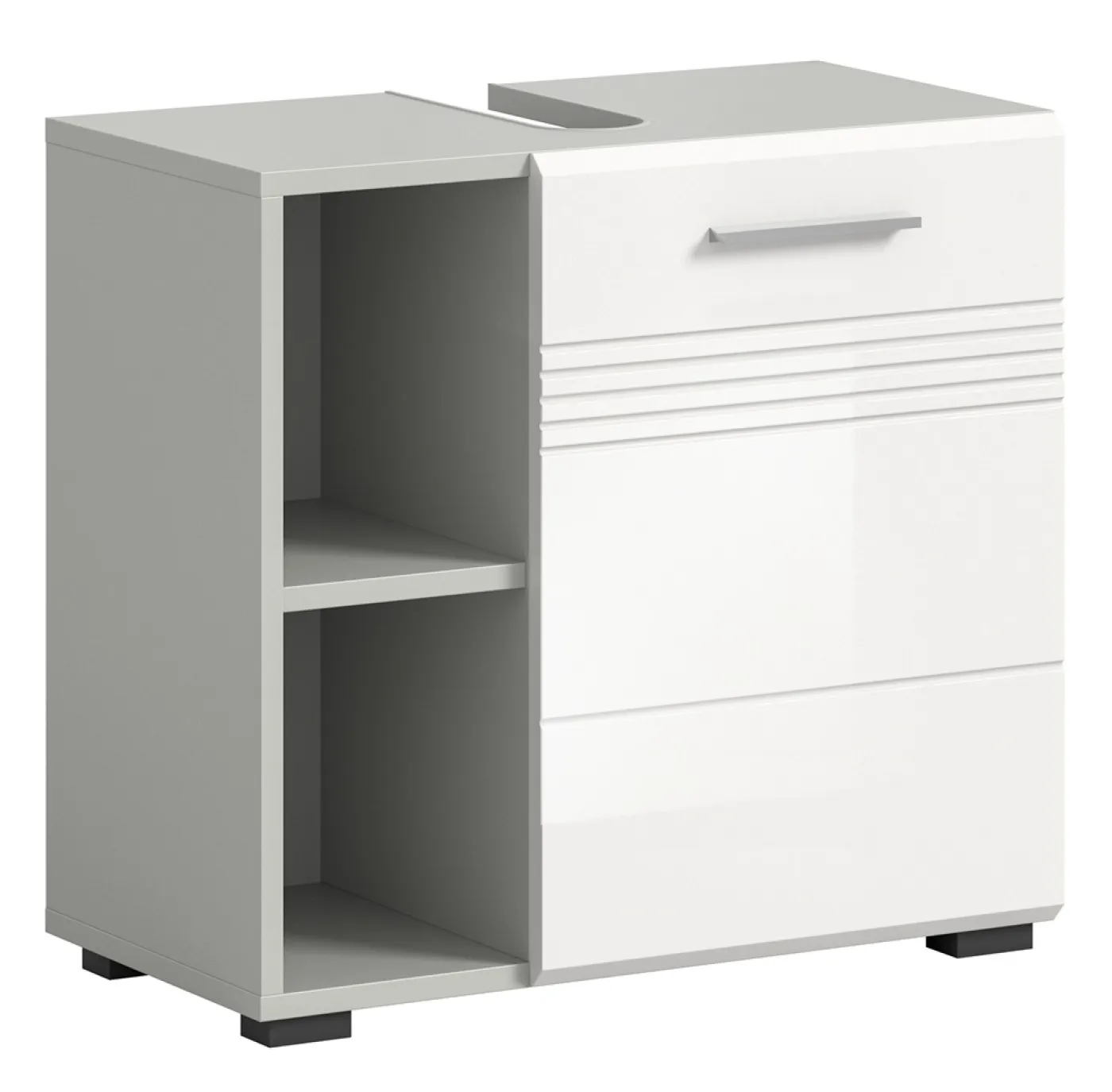 Waschtisch Copa mit offener Fächer | hellgrau / weiß Hochglanz