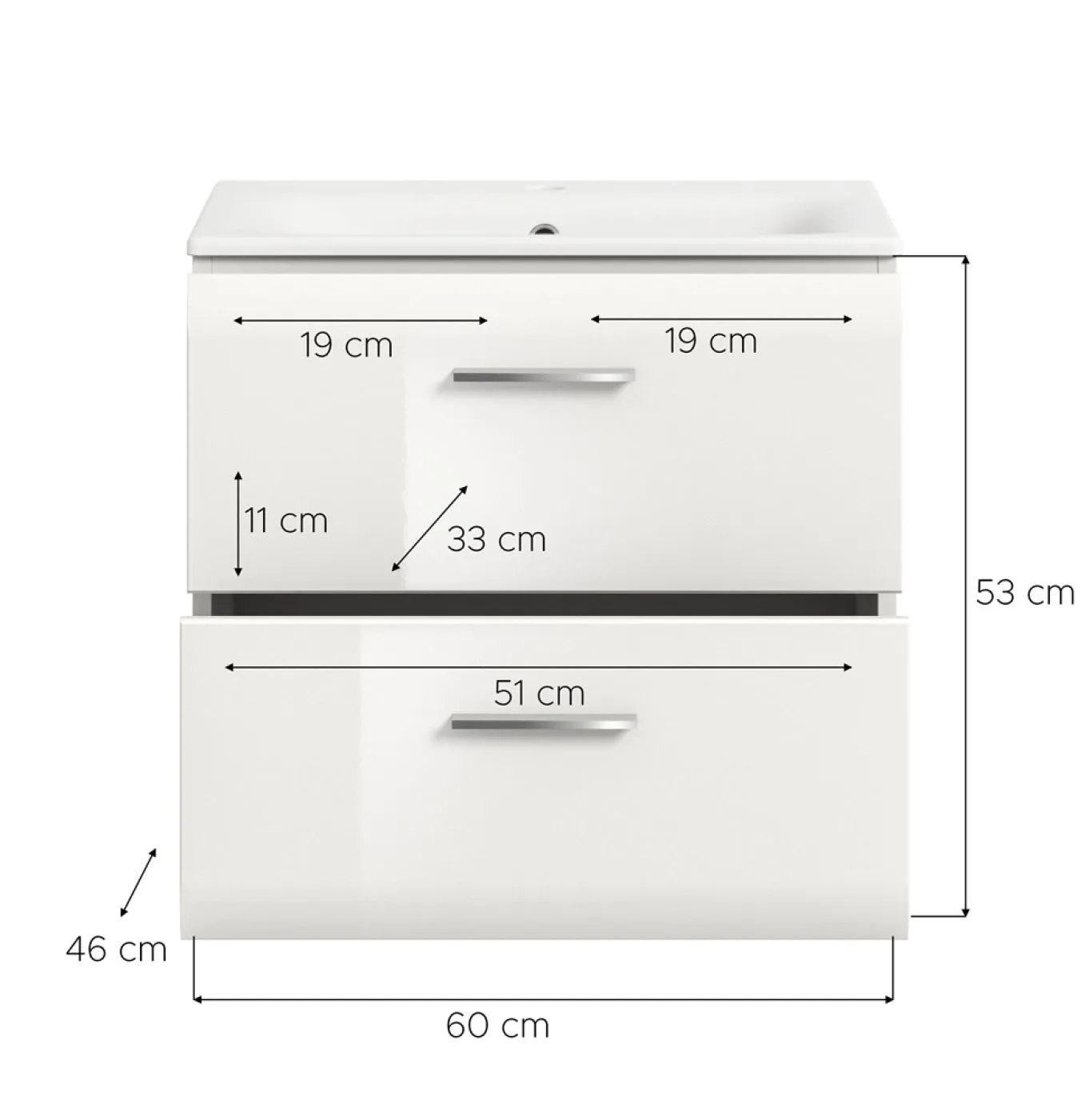 Waschtisch Ice inkl. Waschbecken | mit Schubkästen | weiß / weiß Hochglanz