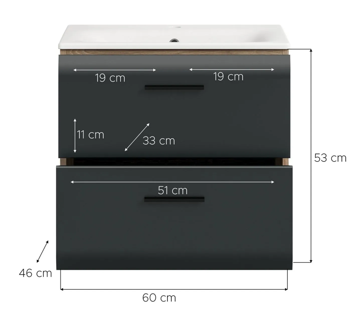 Waschtisch Ice inkl. Waschbecken | Nox Oak / schwarz matt