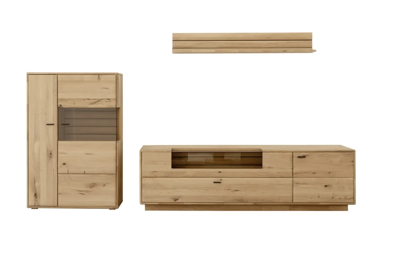 Wohnkombination 3 Girona | Ast / Balkeneiche | 3-teilig | mit Beleuchtung für Highboard & Wandboard