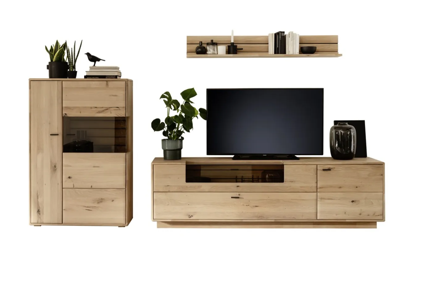 Wohnkombination 3 Girona | Ast / Balkeneiche | 3-teilig | optional LED Beleuchtung