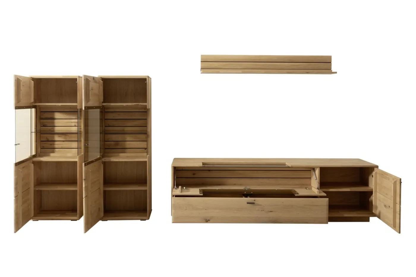 Wohnkombination 4 Girona | Ast / Balkeneiche | 3-teilig | Beleuchtung Highboard & TV-Board