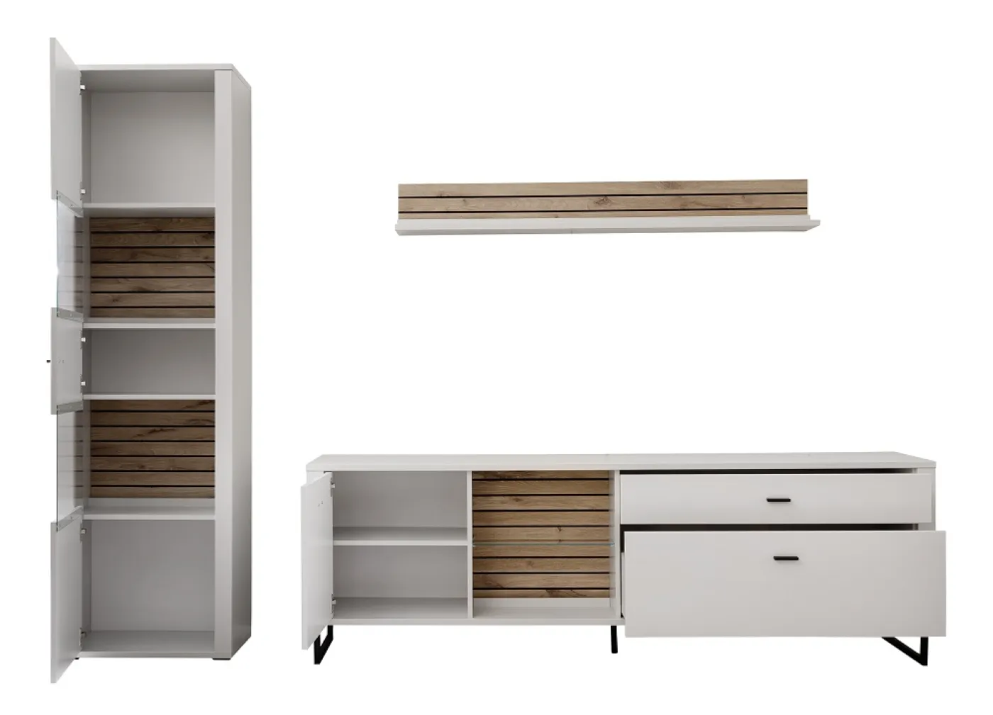 Wohnkombination 4 Louisiana | Modern White | 3-teilig | TV-Board mit Beleuchtung