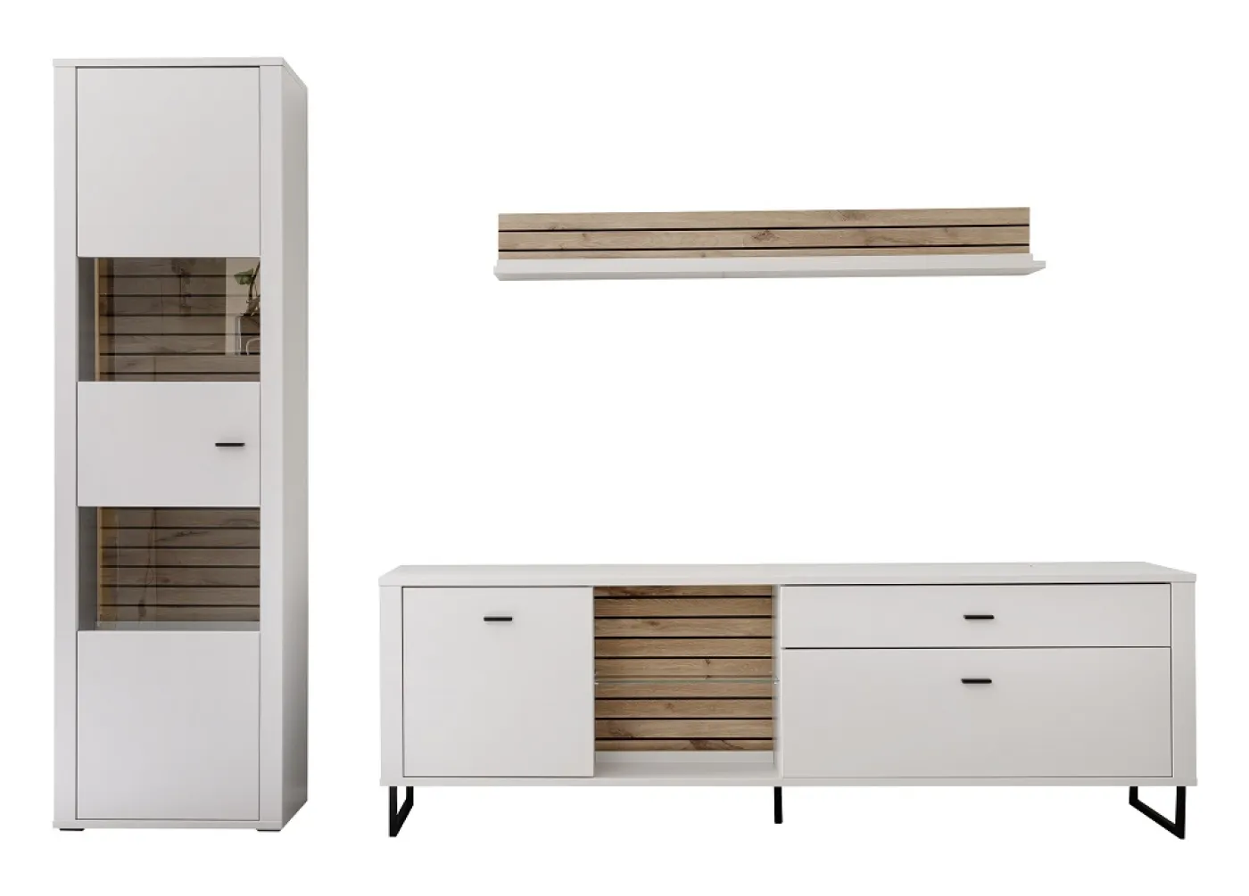 Wohnkombination 4 Louisiana | Modern White | 3-teilig | Wandboard mit Beleuchtung