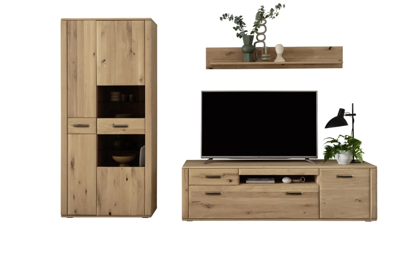 Wohnkombination Alento 2 | Asteiche / Balkeneiche | 3-teilig | Beleuchtung Kombi-Vitrine