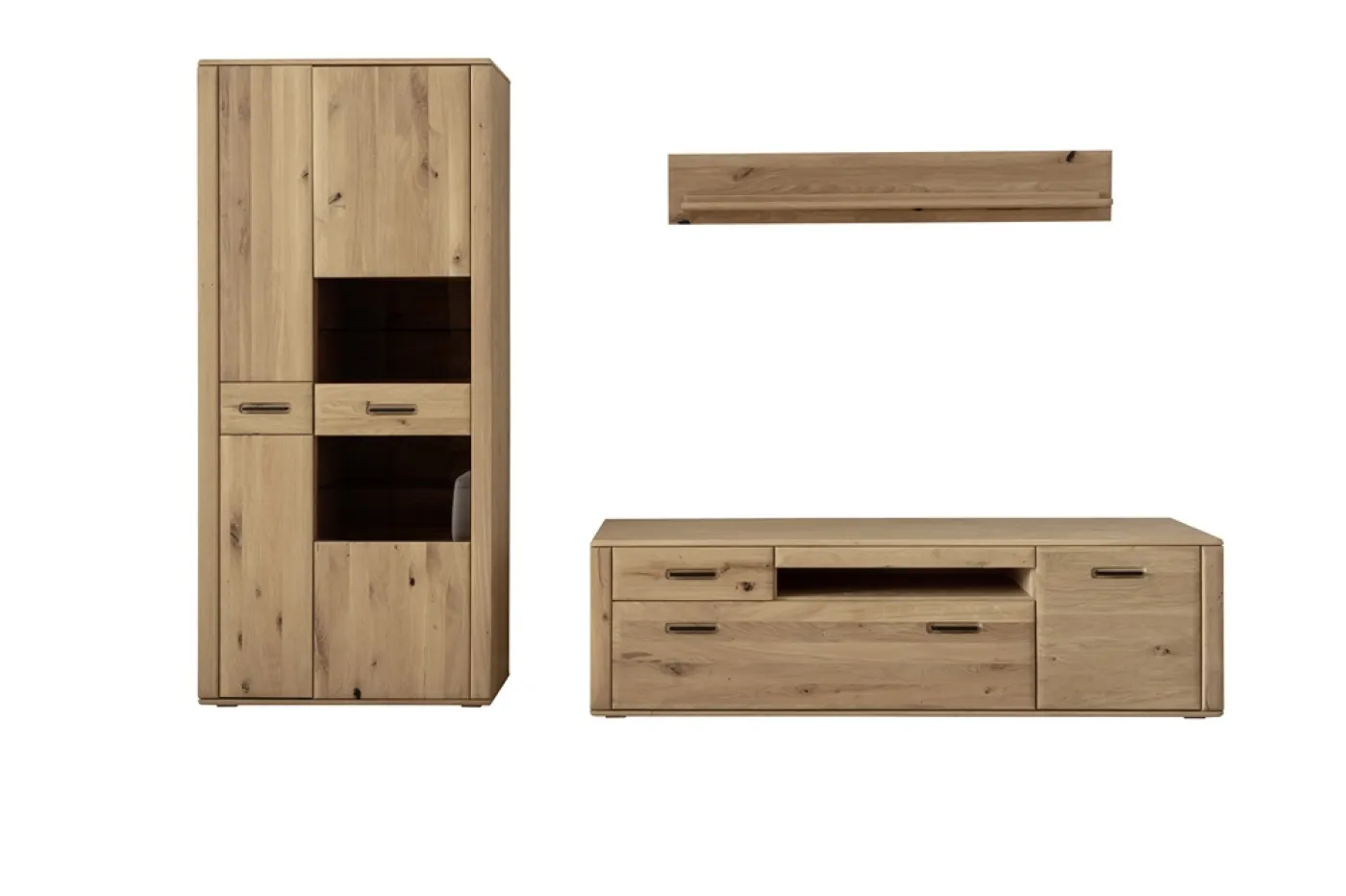 Wohnkombination Alento 2 | Asteiche / Balkeneiche | 3-teilig | Beleuchtung Kombi-Vitrine