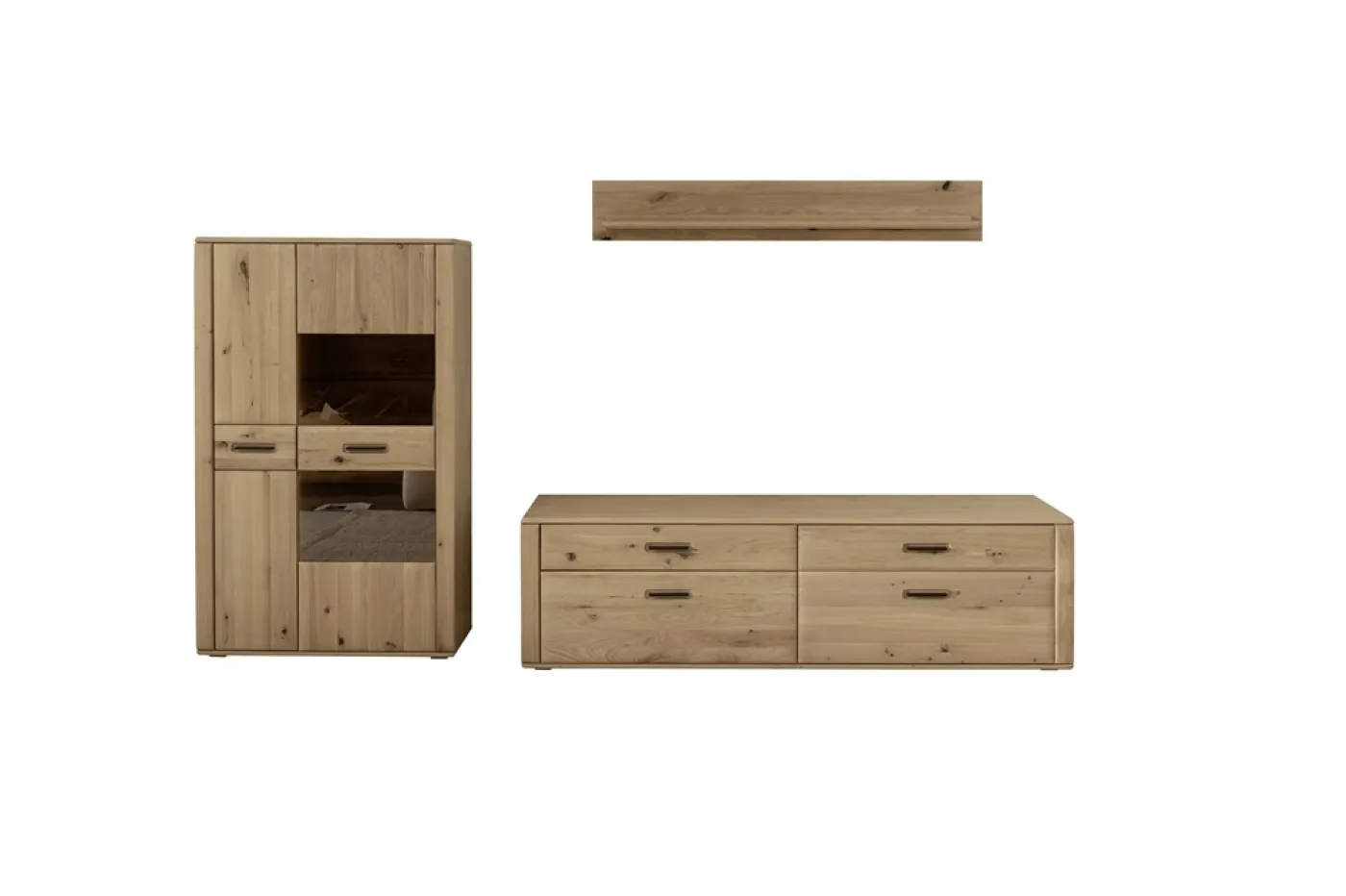 Wohnkombination Alento 3 | Asteiche / Balkeneiche | 3-teilig | Beleuchtung Wandboard