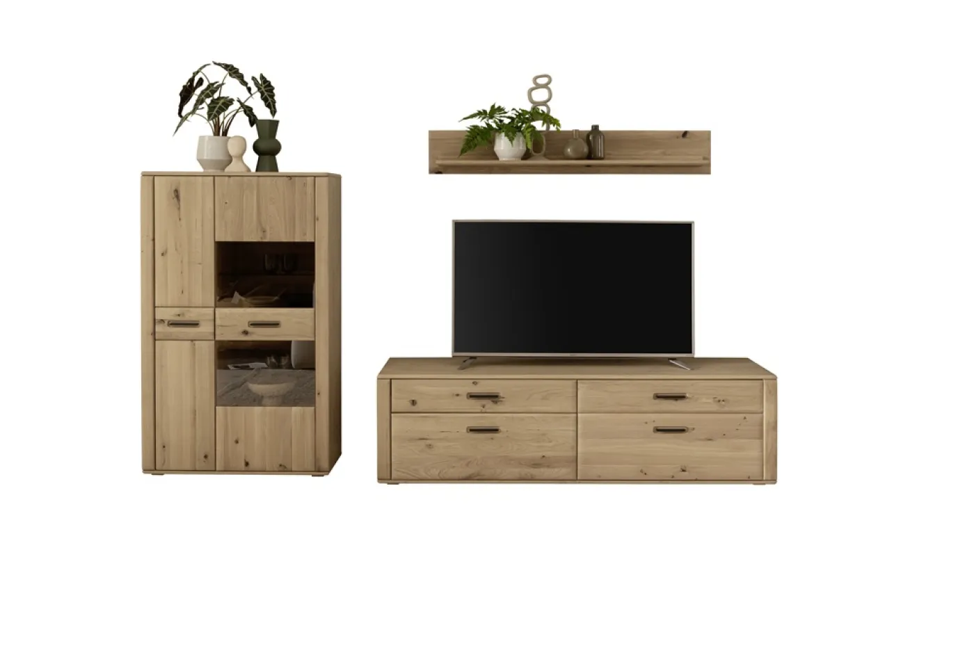 Wohnkombination Alento 3 | Asteiche / Balkeneiche | 3-teilig | Beleuchtung Wandboard