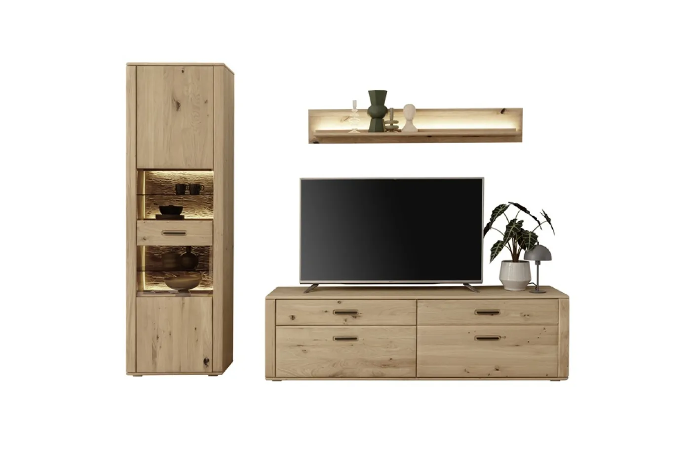 Wohnkombination Alento | Asteiche / Balkeneiche | 3-teilig | Beleuchtung Wandboard