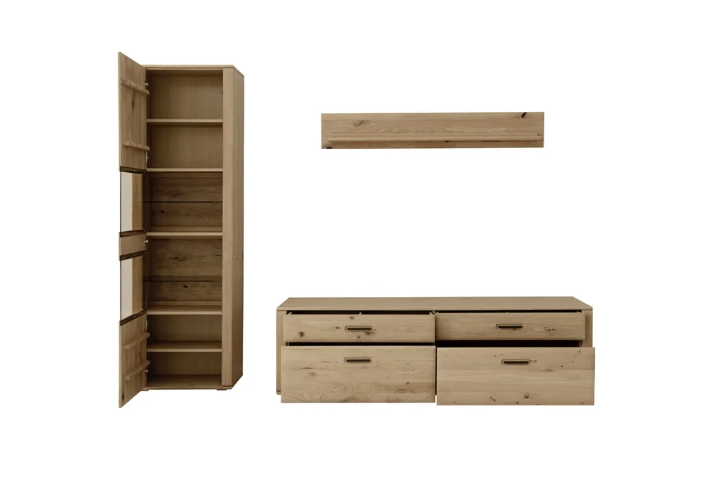 Wohnkombination Alento | Asteiche / Balkeneiche | 3-teilig | Beleuchtung Wandboard