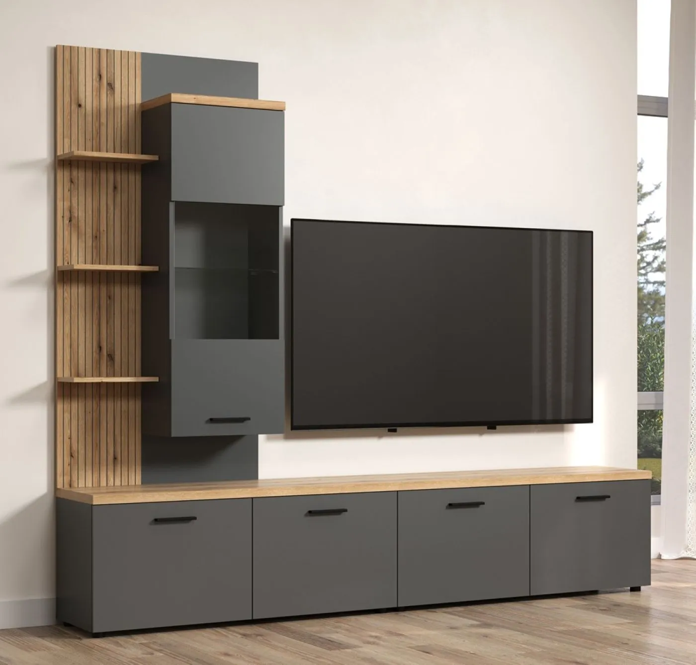 Wohnkombination Baggio | 3-teilig | Anthrazit / Coast Evoke Oak