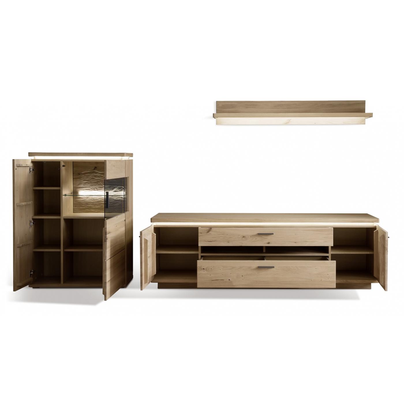 Wohnkombination Barcelona 3 | Balkeneiche Bianco / Eiche Bianco | 3-teilig | inkl. LED Beleuchtung