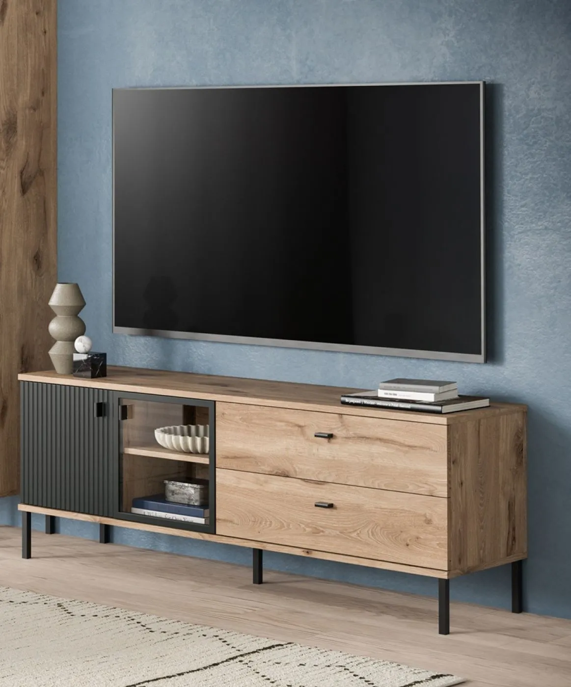 Wohnkombination Chess | 2-teilig | Nox Oak / schwarz Komplettset