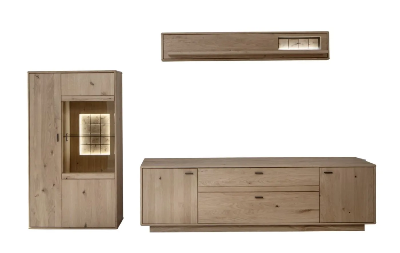 Wohnkombination Freeport 1 | Ast-/ Balkeneiche | 3-teilig | LED Beleuchtung