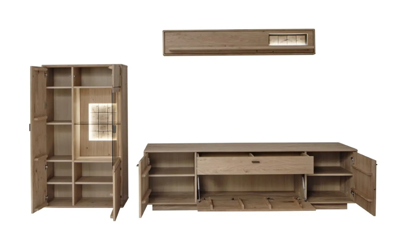 Wohnkombination Freeport 1 | Ast-/ Balkeneiche | 3-teilig | mit 165 cm Beleuchtung