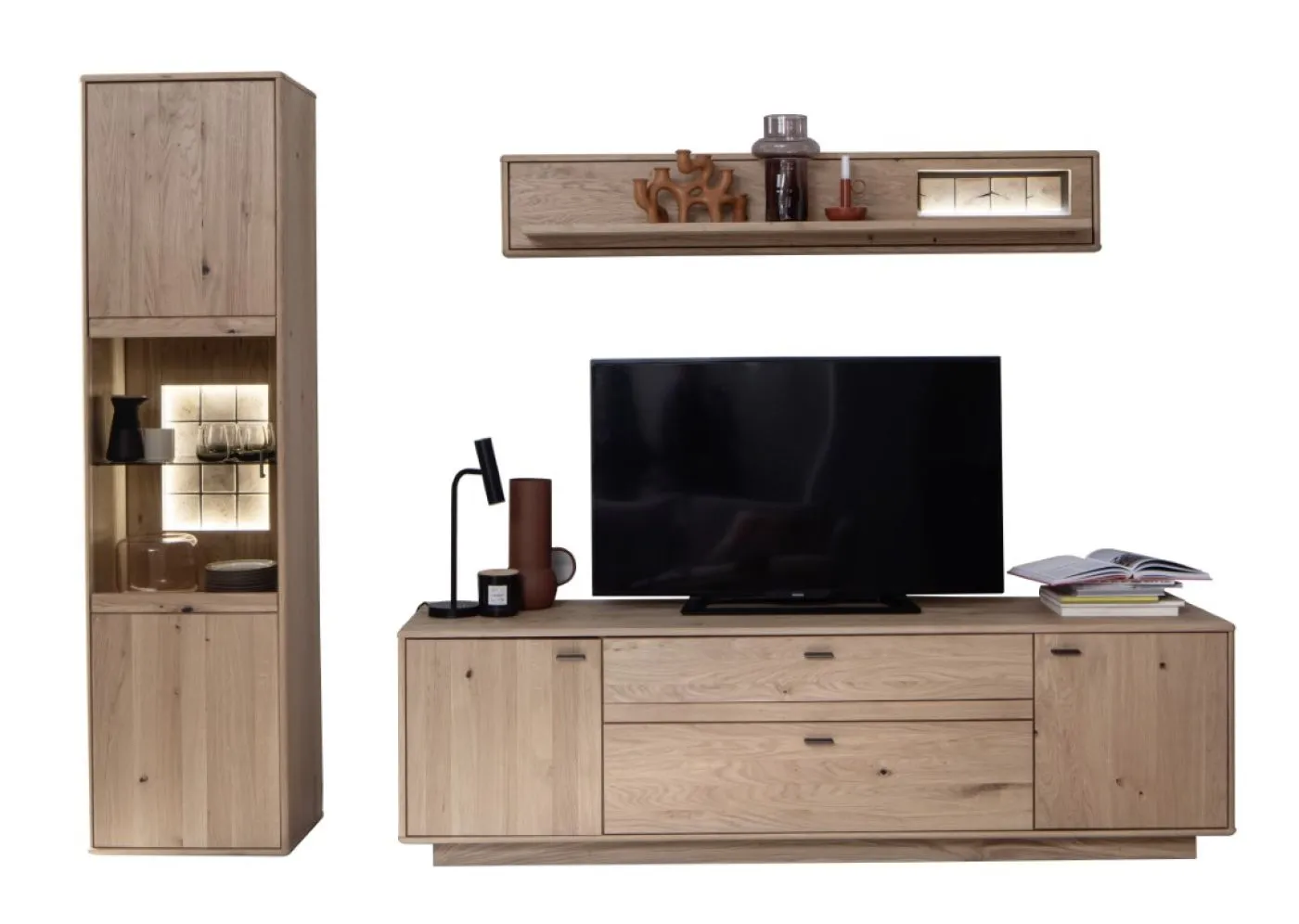 Wohnkombination Freeport 2 | Ast-/ Balkeneiche | 3-teilig | LED Beleuchtung