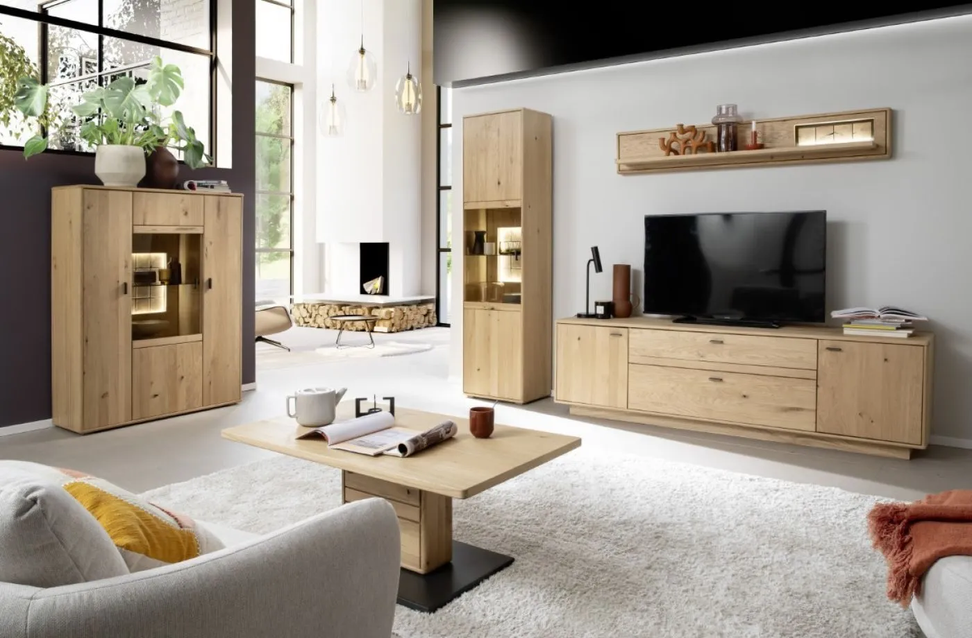 Wohnkombination Freeport 2 | Ast-/ Balkeneiche | 3-teilig | LED Beleuchtung