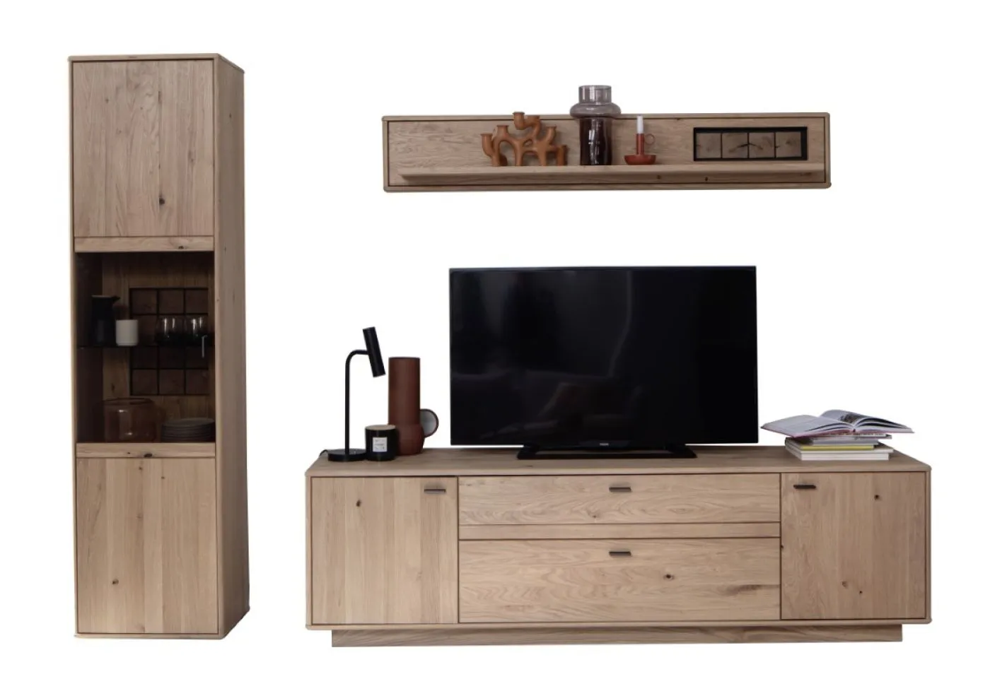 Wohnkombination Freeport 2 | Ast-/ Balkeneiche | 3-teilig | mit 165 cm Beleuchtung