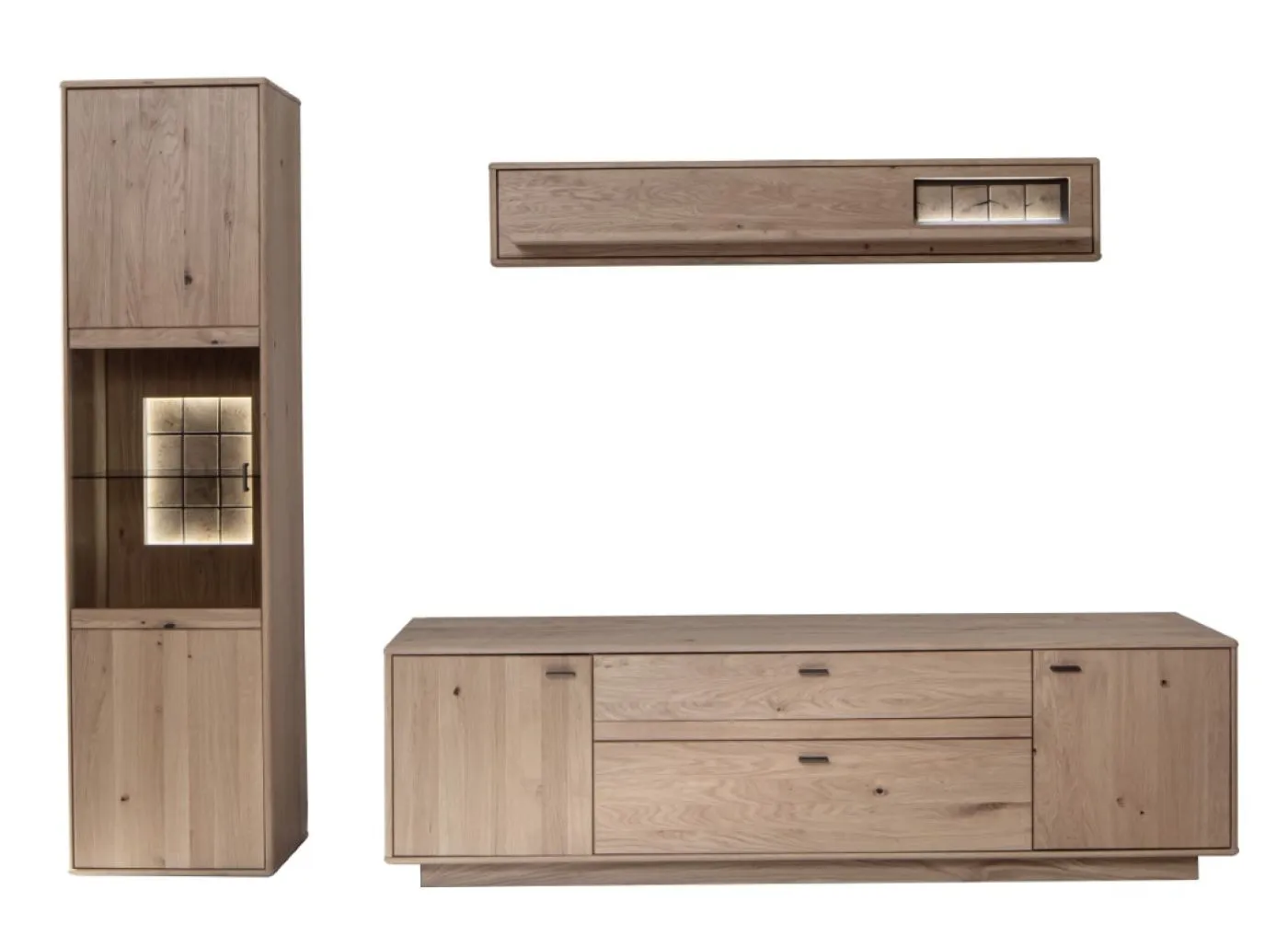 Wohnkombination Freeport 2 | Ast-/ Balkeneiche | 3-teilig | mit 50 cm Beleuchtung