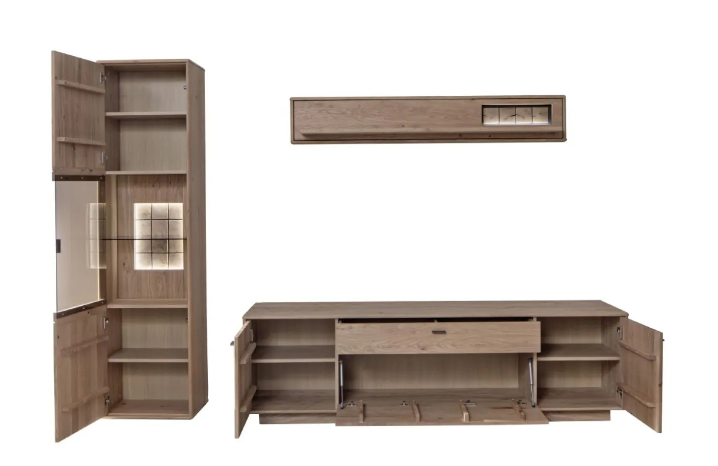 Wohnkombination Freeport 2 | Ast-/ Balkeneiche | 3-teilig | mit 50 cm Beleuchtung