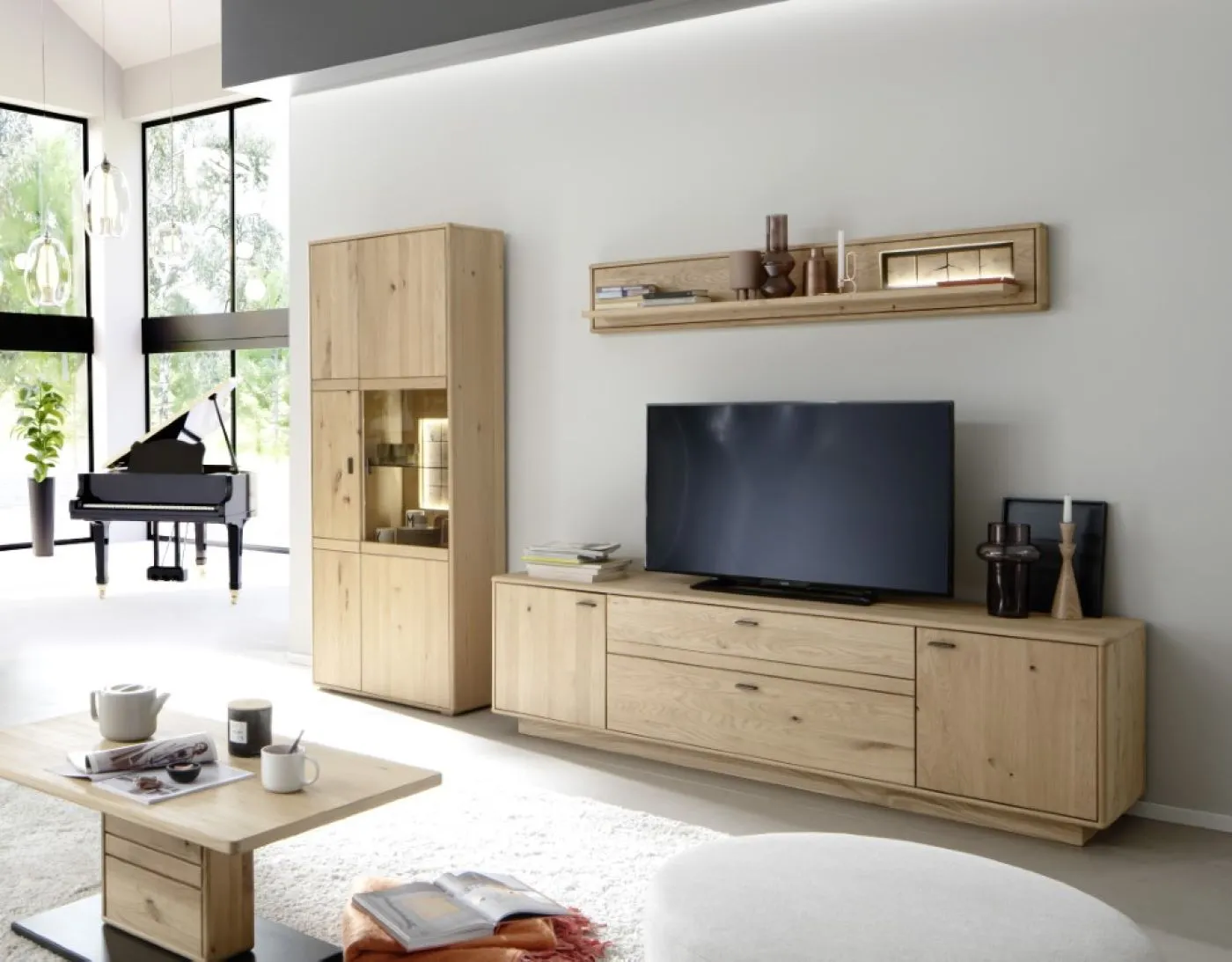 Wohnkombination Freeport | Ast-/ Balkeneiche | 3-teilig | LED Beleuchtung