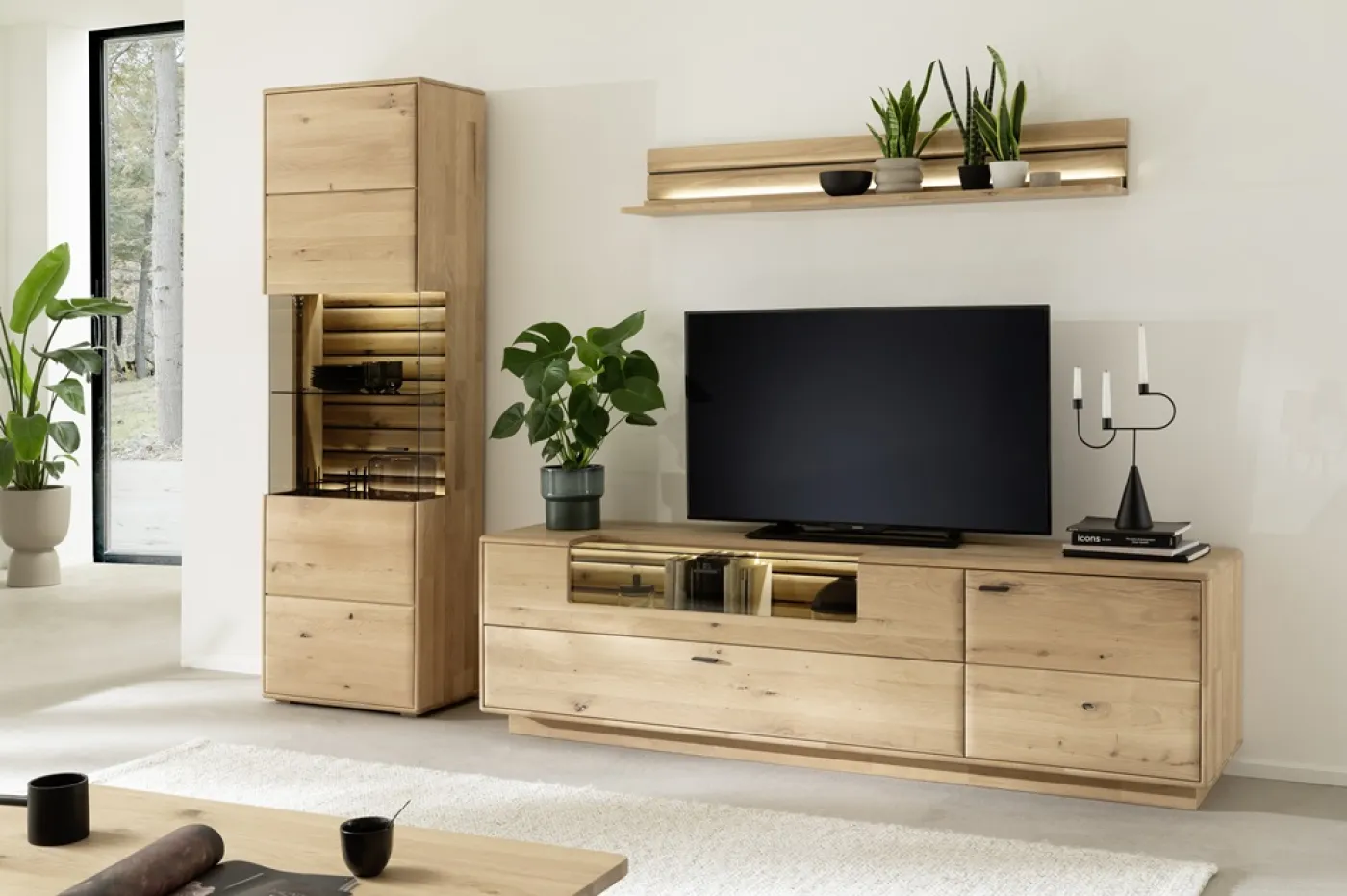 Wohnkombination Girona | Ast / Balkeneiche | 3-teilig | optional LED Beleuchtung