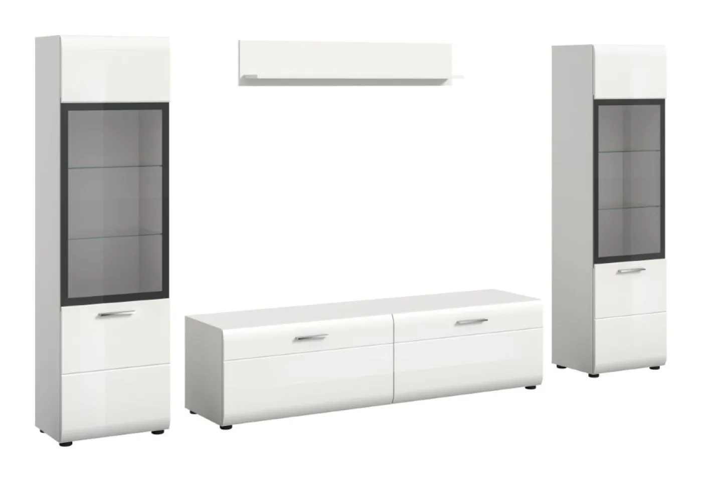 Wohnkombination Ice 3, 4-teilig, weiß, schwarz, im Wohnzimmer, mit offenen Fachböden und geschlossenen Schubkästen – Ansicht 3