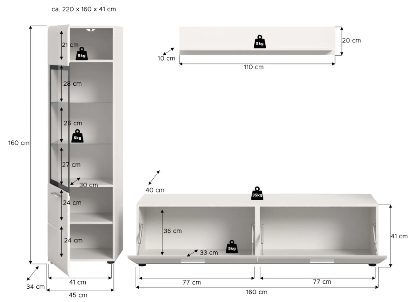 Wohnkombination Ice 4 | 3-teilig | weiß / schwarz