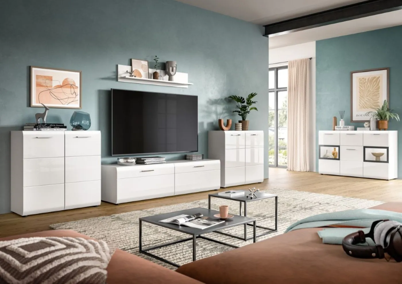 Wohnkombination Ice 6 | 4-teilig | weiß / schwarz