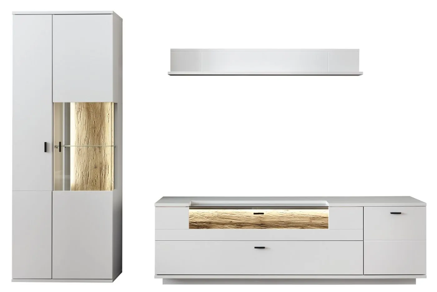 Wohnkombination Lissabon 2 | Modern White | 3-teilig | Beleuchtung Komplettset