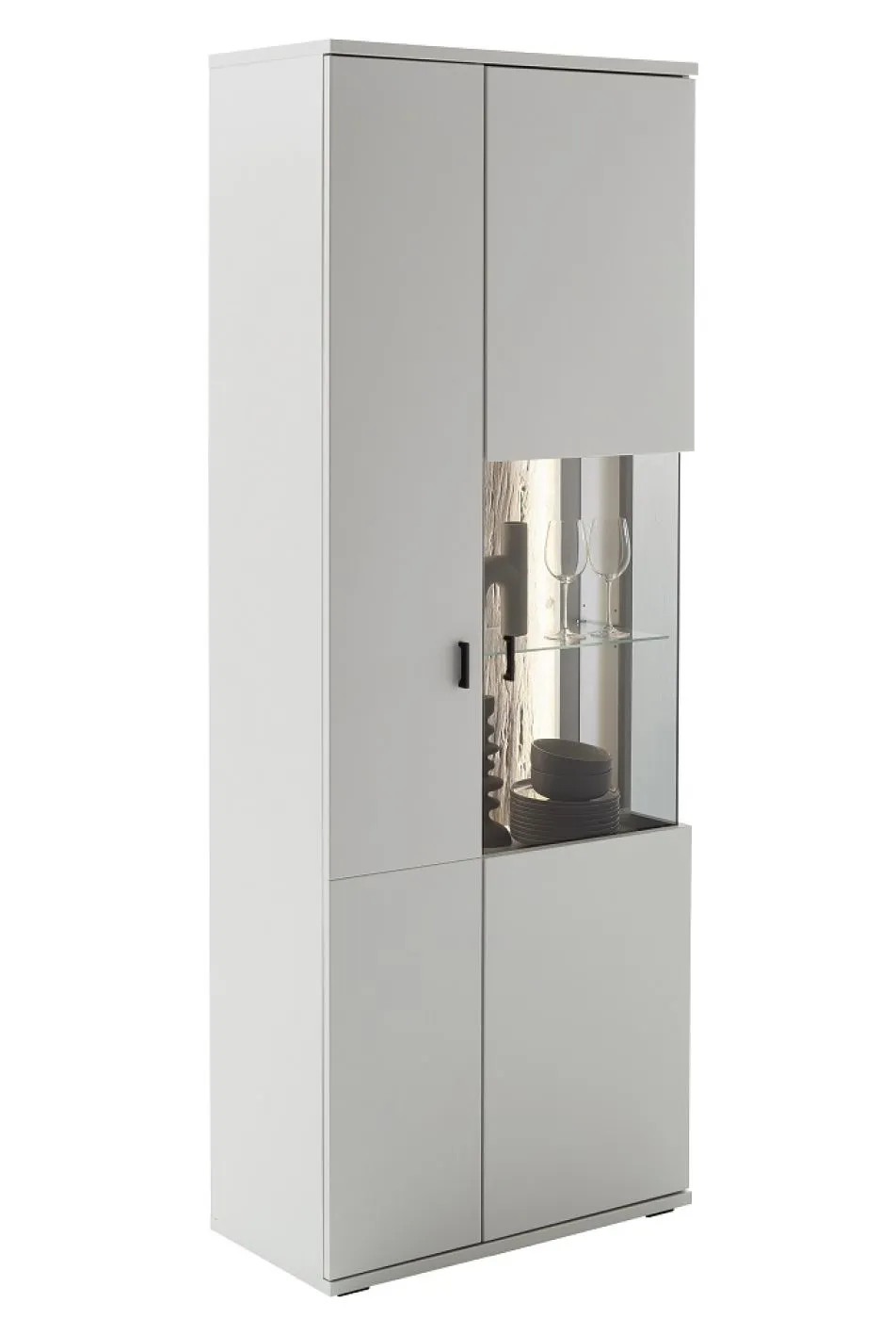 Wohnkombination Lissabon 2 | Modern White | 3-teilig | Kombi-Vitrine mit Bandbeleuchtung