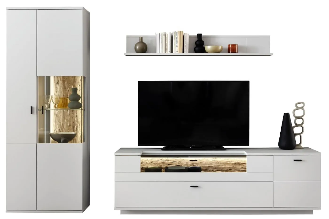 Wohnkombination Lissabon 2 | Modern White | 3-teilig | optional LED Beleuchtung