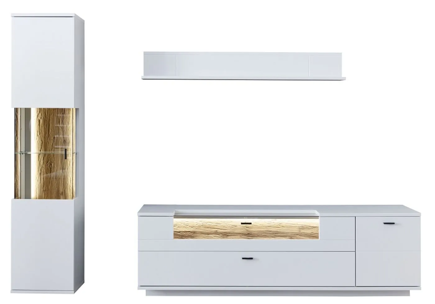 Wohnkombination Lissabon | Modern White | 3-teilig | Beleuchtung Komplettset