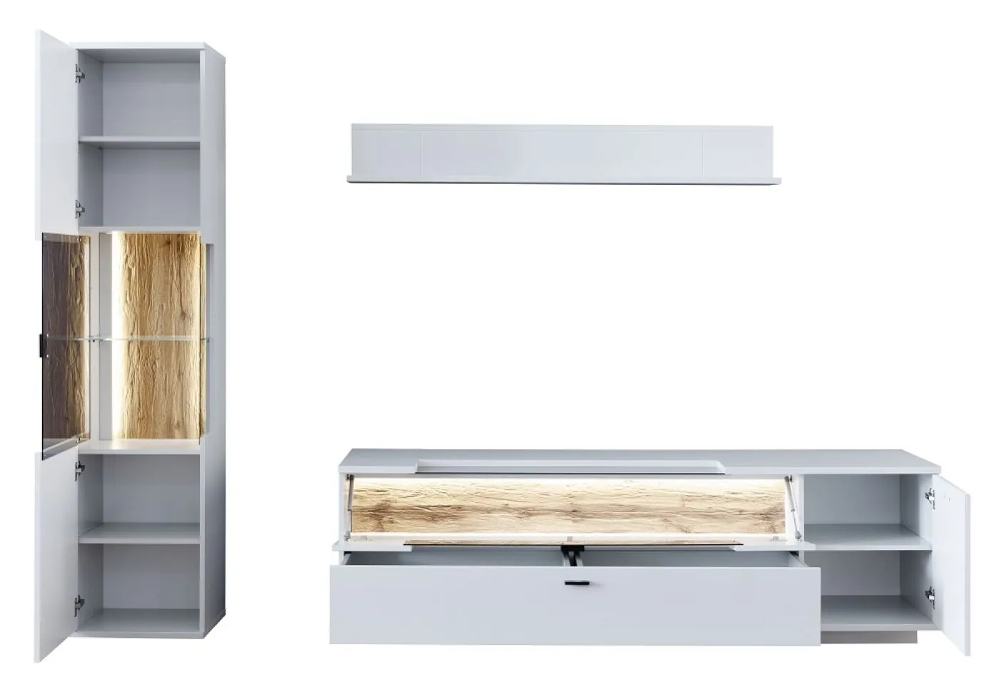 Wohnkombination Lissabon | Modern White | 3-teilig | Beleuchtung Komplettset