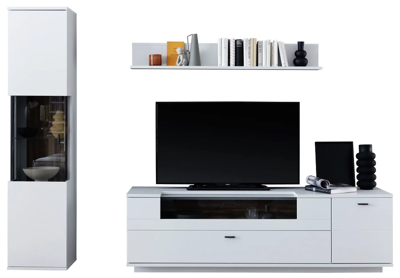 Wohnkombination Lissabon | Modern White | 3-teilig | TV-Board mit Bandbeleuchtung