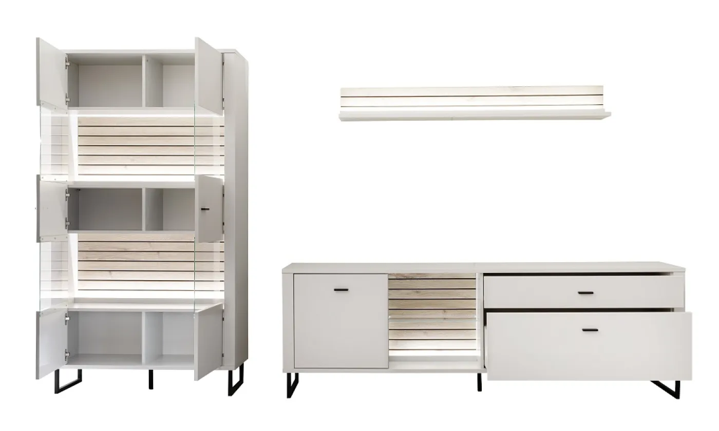 Wohnkombination Louisiana 2 | Modern White | 3-teilig | Beleuchtung Komplettset