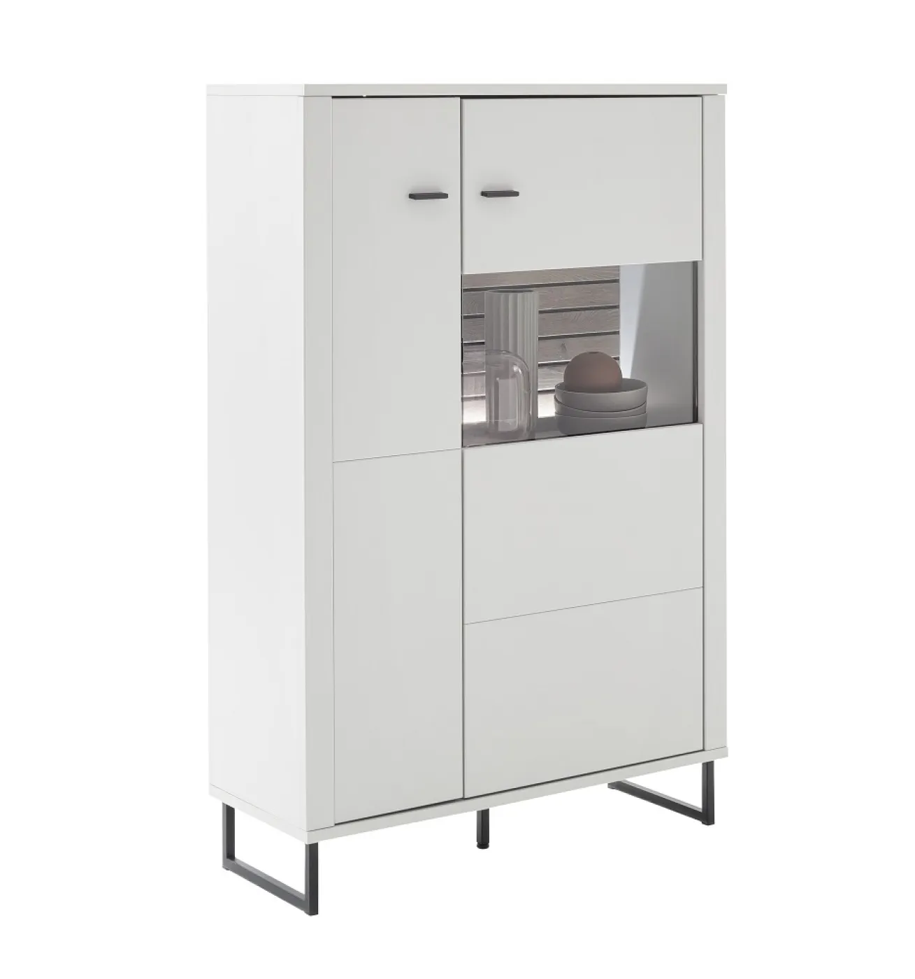 Wohnkombination Louisiana 3 | Modern White | 3-teilig | Highboard & Wandboard mit Beleuchtung