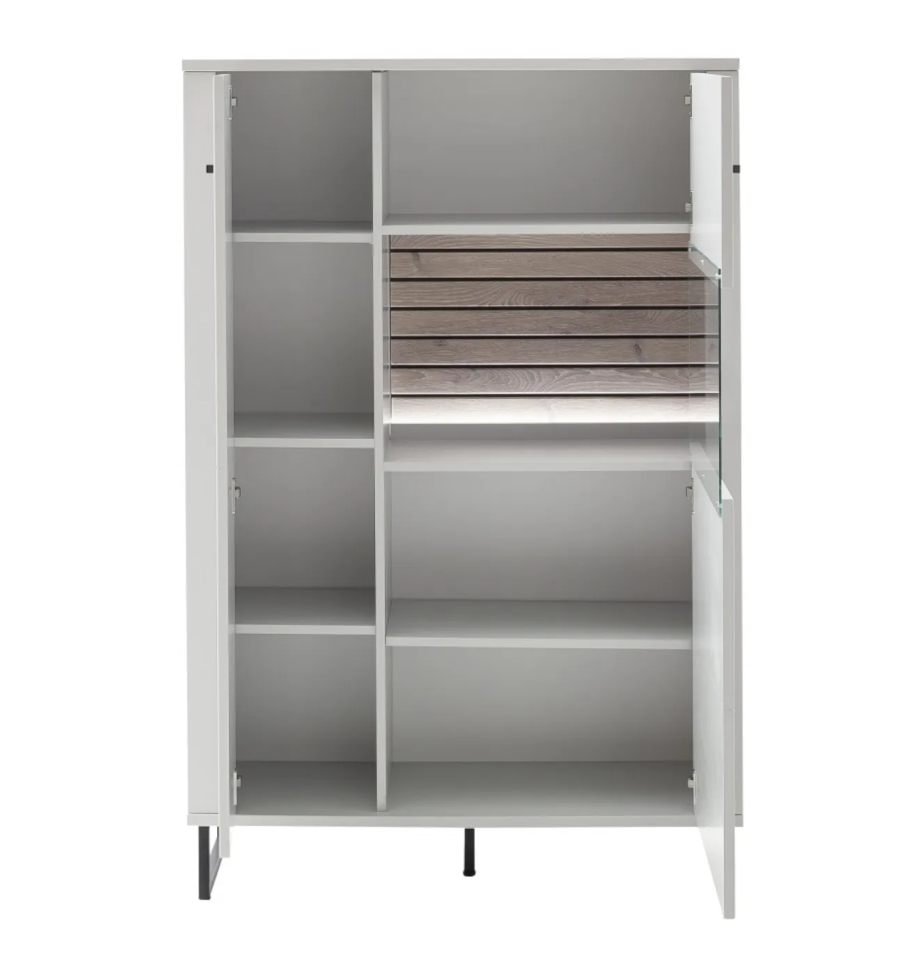 Wohnkombination Louisiana 3 | Modern White | 3-teilig | Highboard & Wandboard mit Beleuchtung