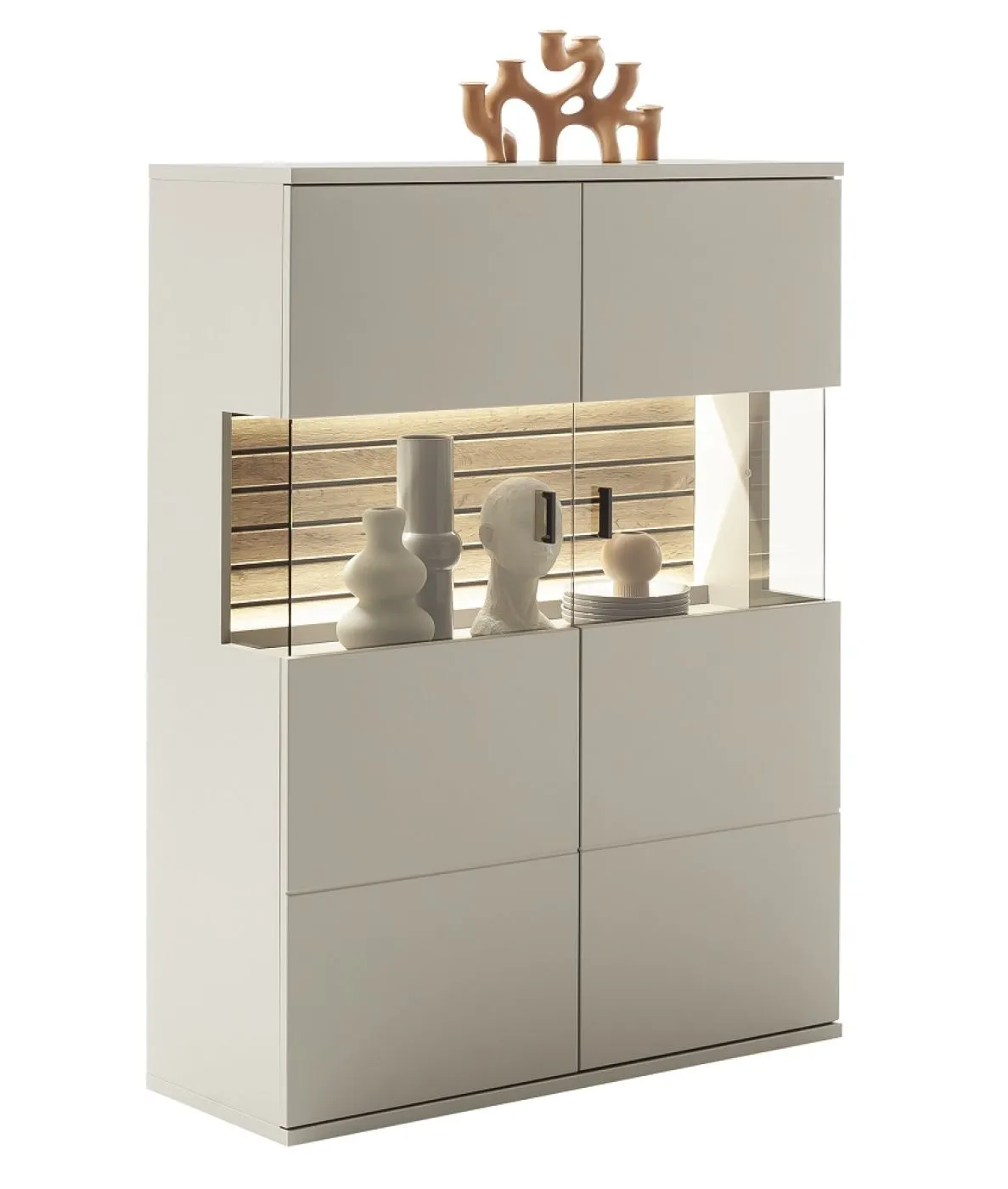 Wohnkombination Lüttich 2 | Basalt / Wotan Eiche | 3-teilig | Highboard & TV-Board mit Bandbeleuchtung