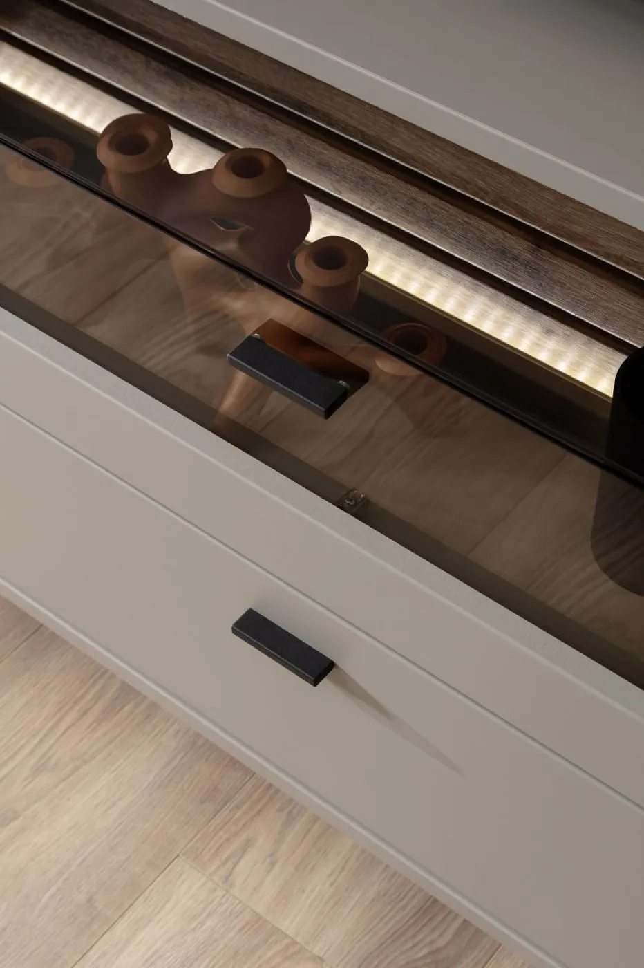 Wohnkombination Lüttich 2 | Basalt / Wotan Eiche | 3-teilig | TV-Board mit Bandbeleuchtung