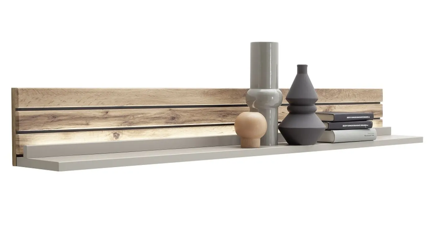 Wohnkombination Lüttich 2 | Basalt / Wotan Eiche | 3-teilig | Wandboard mit Bandbeleuchtung