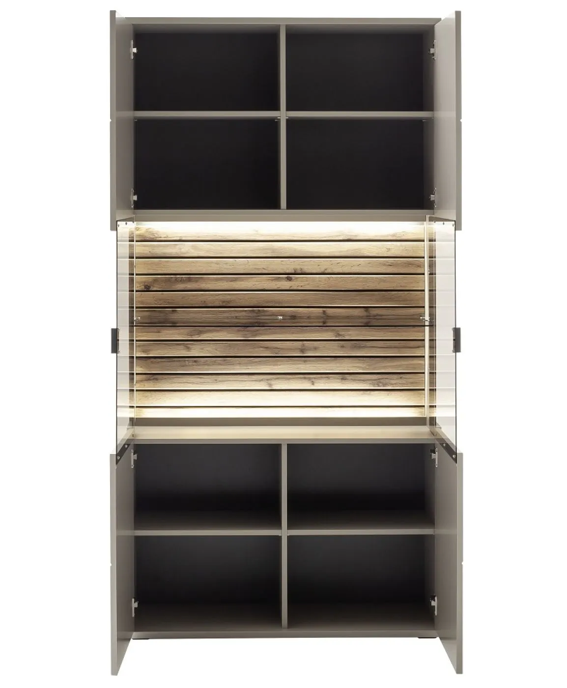 Wohnkombination Lüttich 3 | Basalt / Wotan Eiche | 3-teilig | Kombi-Vitrine mit Bandbeleuchtung