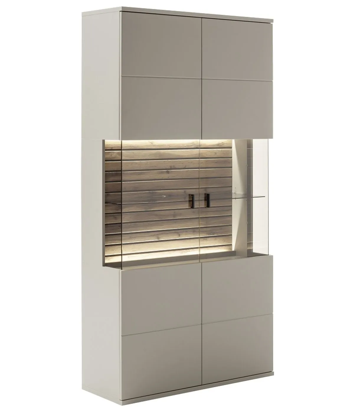 Wohnkombination Lüttich 3 | Basalt / Wotan Eiche | 3-teilig | Kombi-Vitrine & TV-Board mit Bandbeleuchtung