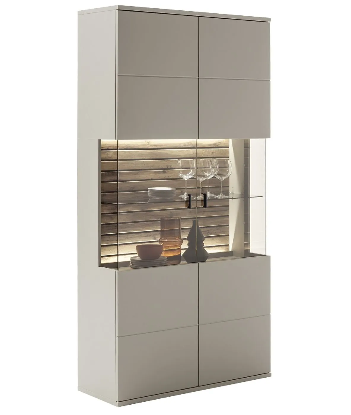 Wohnkombination Lüttich 3 | Basalt / Wotan Eiche | 3-teilig | Kombi-Vitrine & Wandboard mit Bandbeleuchtung